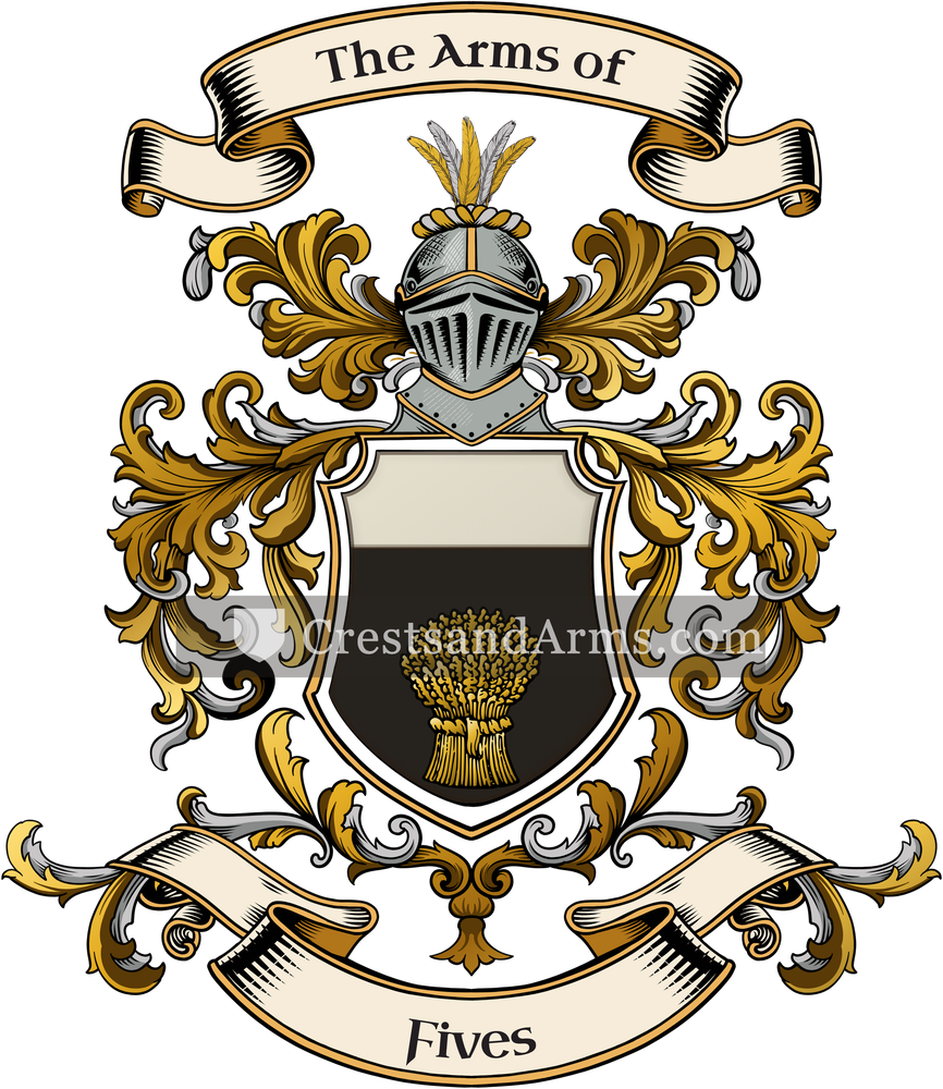 The Fives coat of arms, drawn from the recorded blazon
