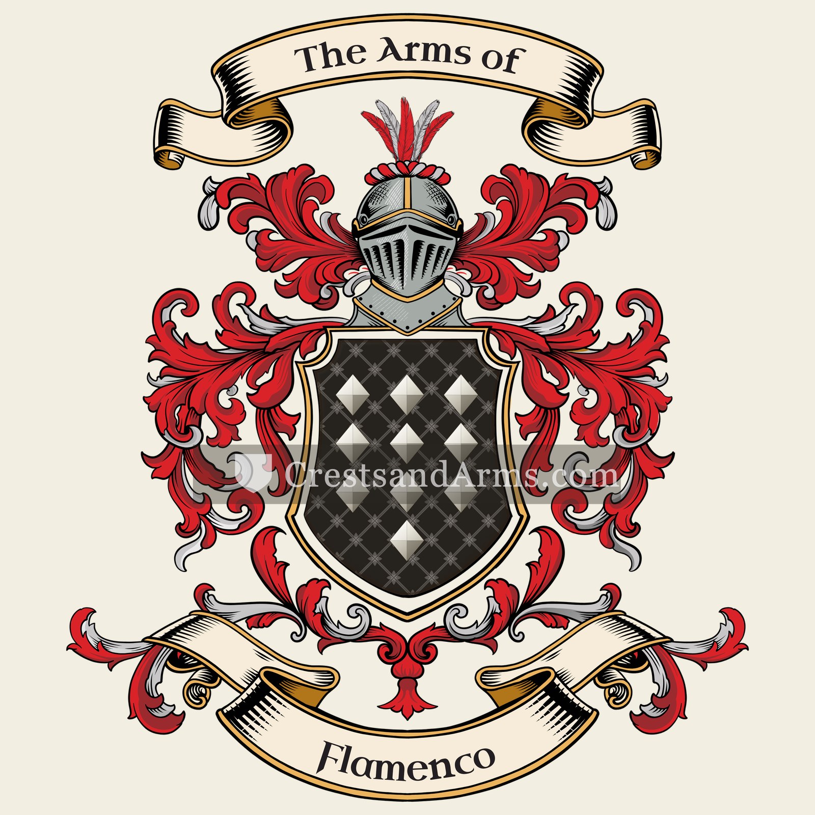 The Flamenco coat of arms, drawn from the recorded blazon