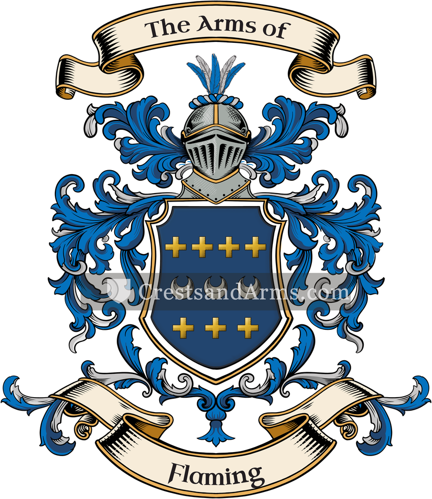 The Flaming coat of arms, drawn from the recorded blazon