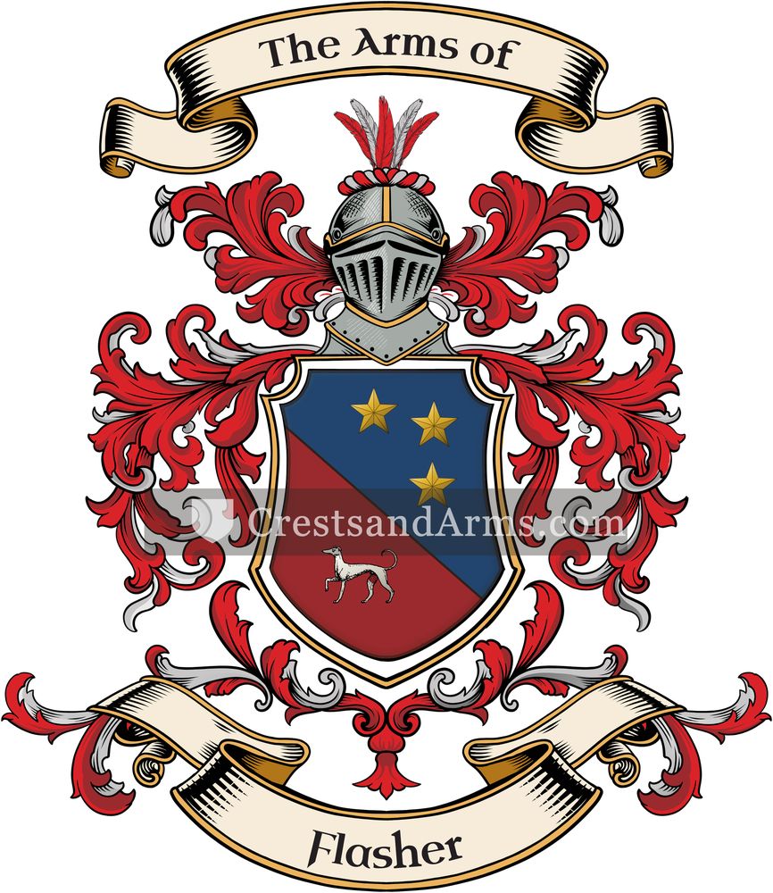 The Flasher coat of arms, drawn from the recorded blazon