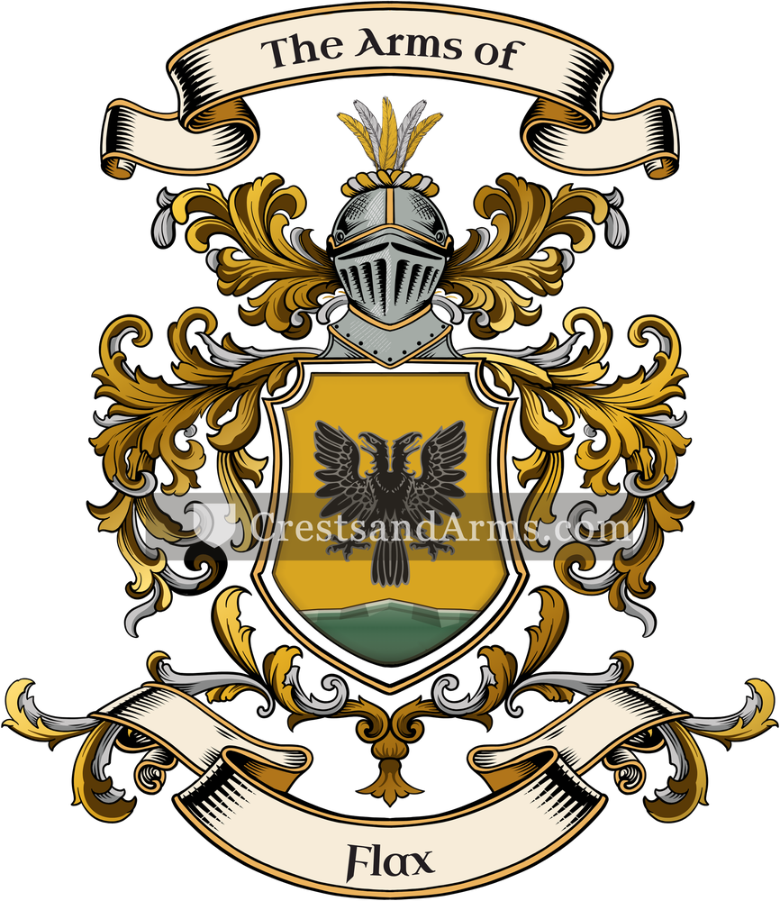 The Flax coat of arms, drawn from the recorded blazon