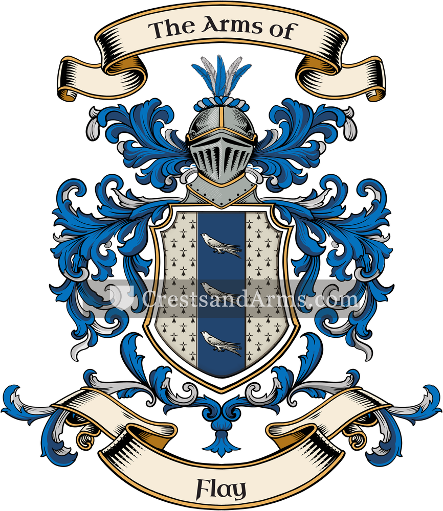 The Flay coat of arms, drawn from the recorded blazon