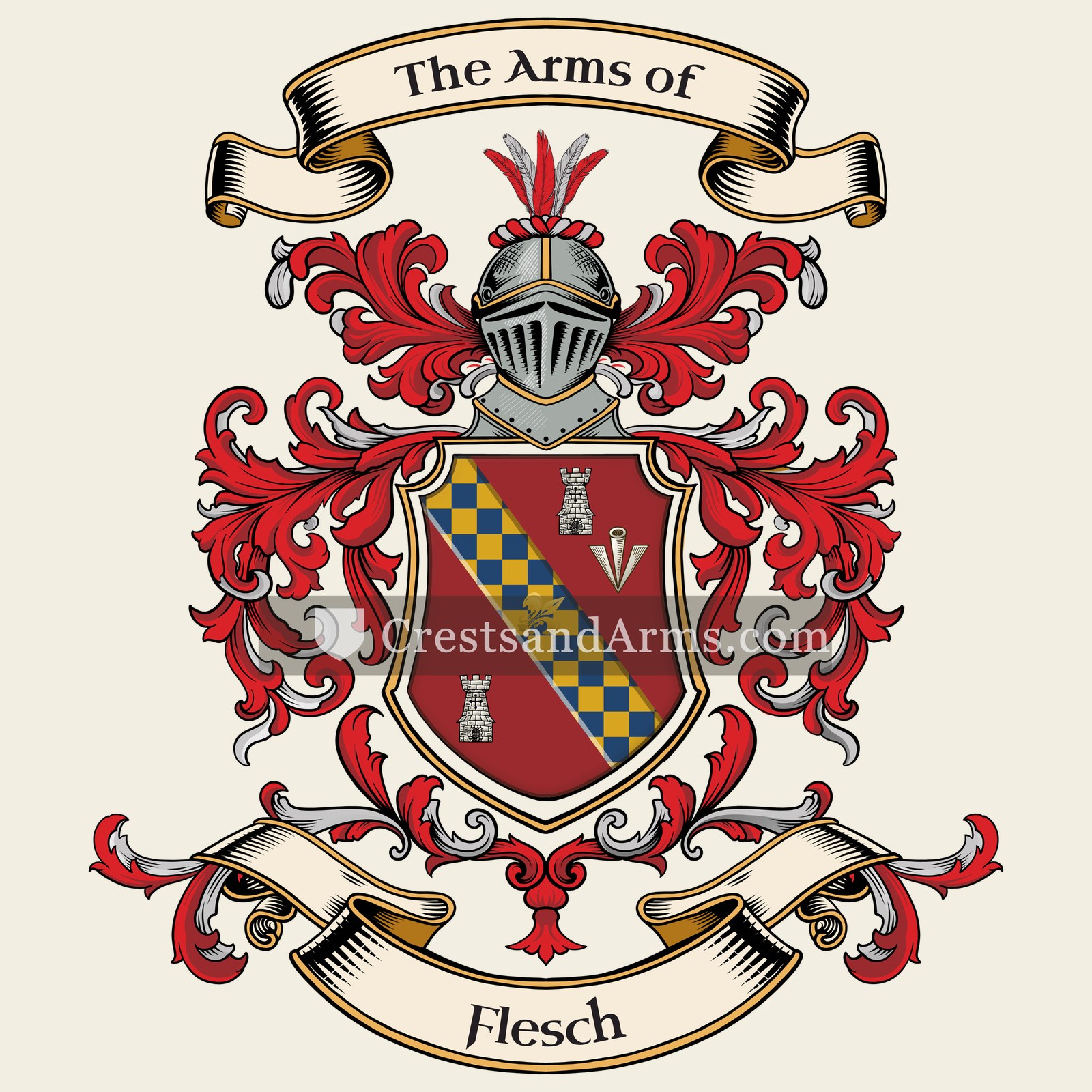 The Flesch coat of arms, drawn from the recorded blazon