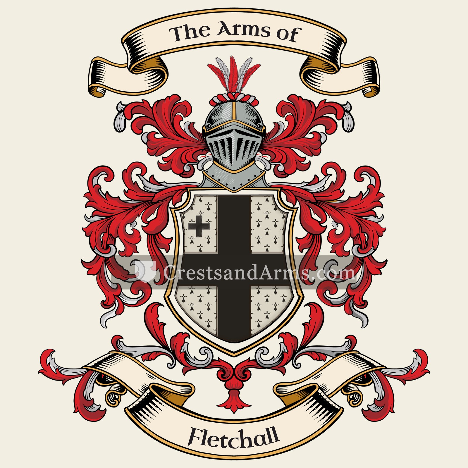 The Fletchall coat of arms, drawn from the recorded blazon