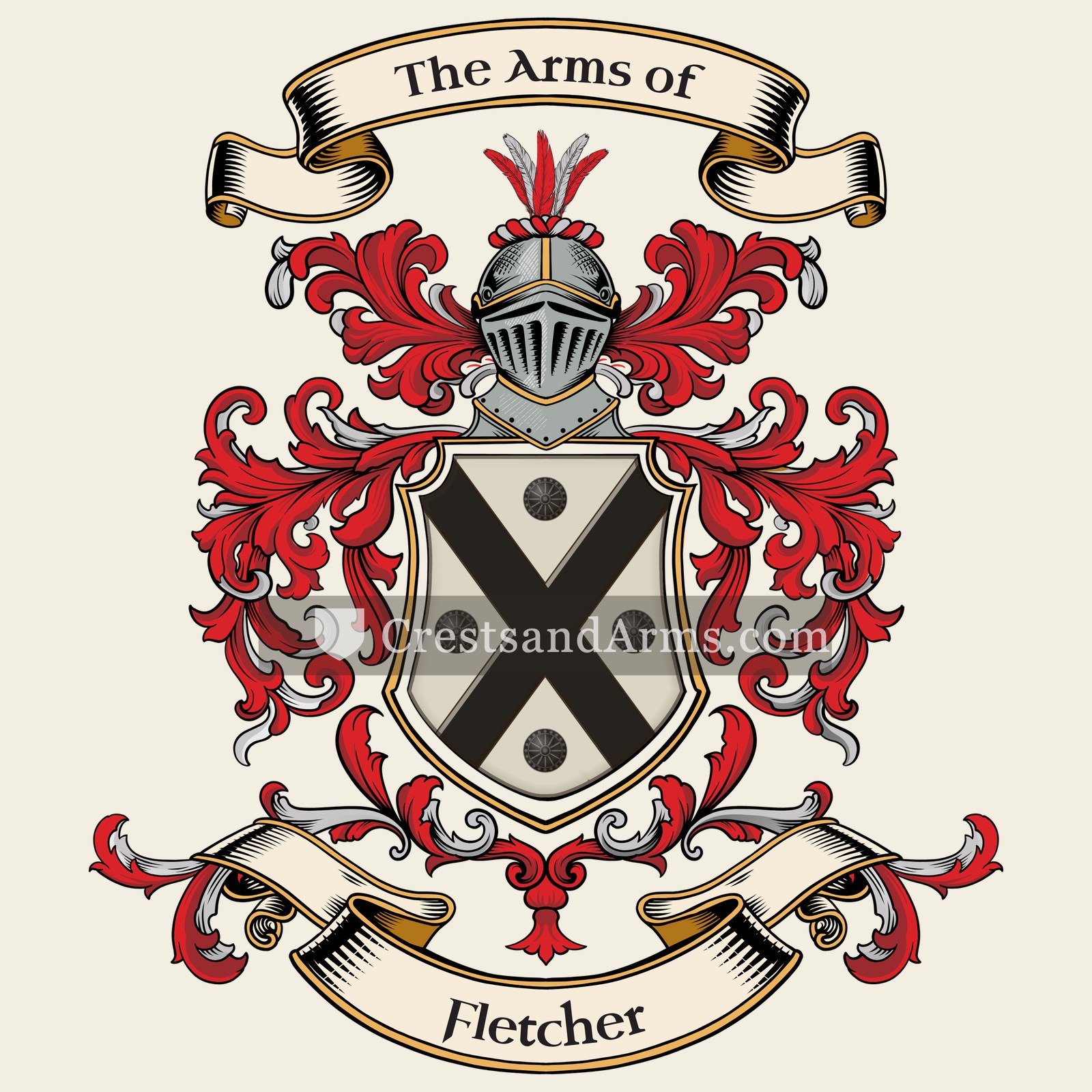 The Fletcher coat of arms, drawn from the recorded blazon