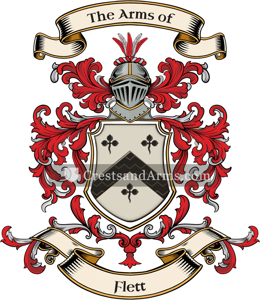 The Flett coat of arms, drawn from the recorded blazon