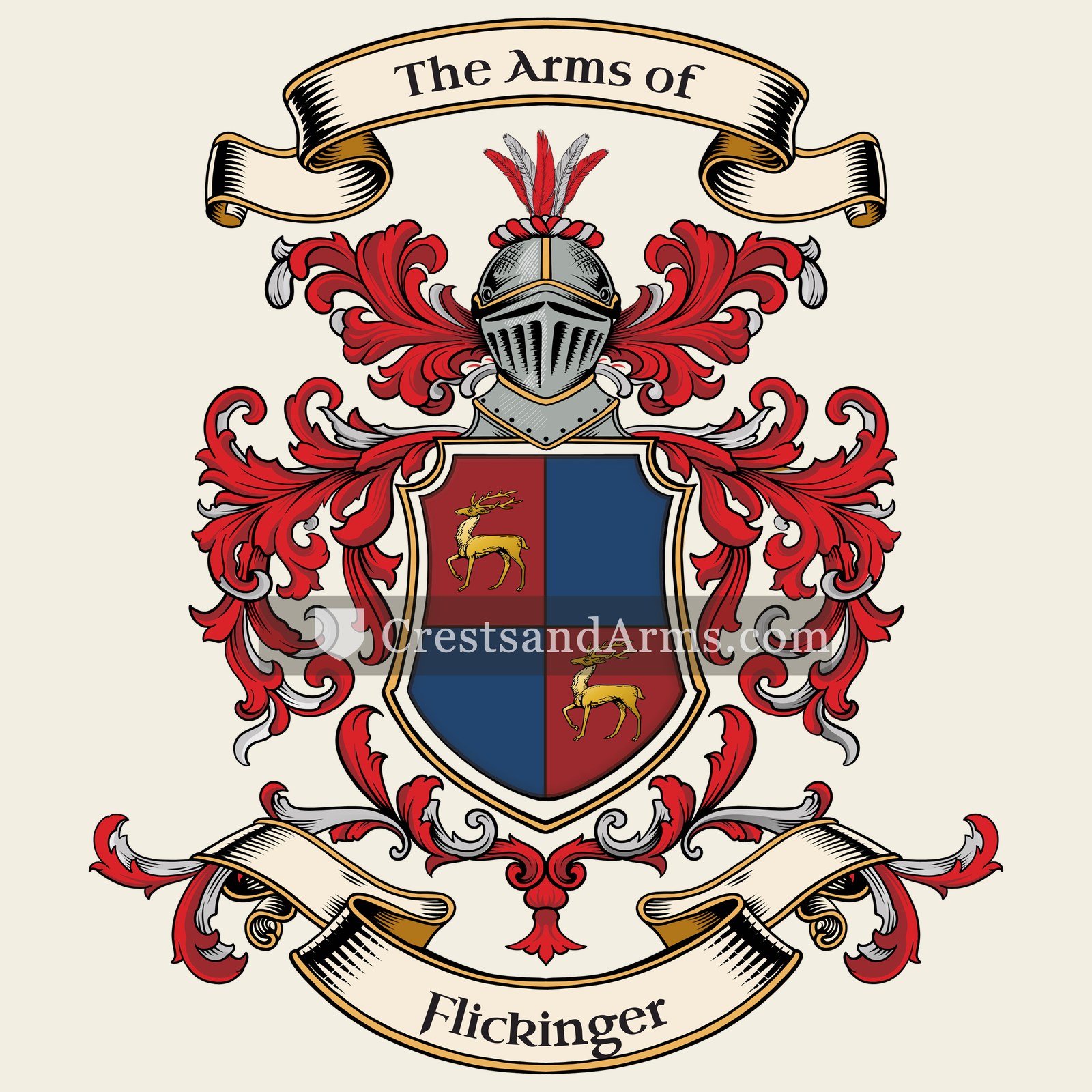 The Flickinger coat of arms, drawn from the recorded blazon