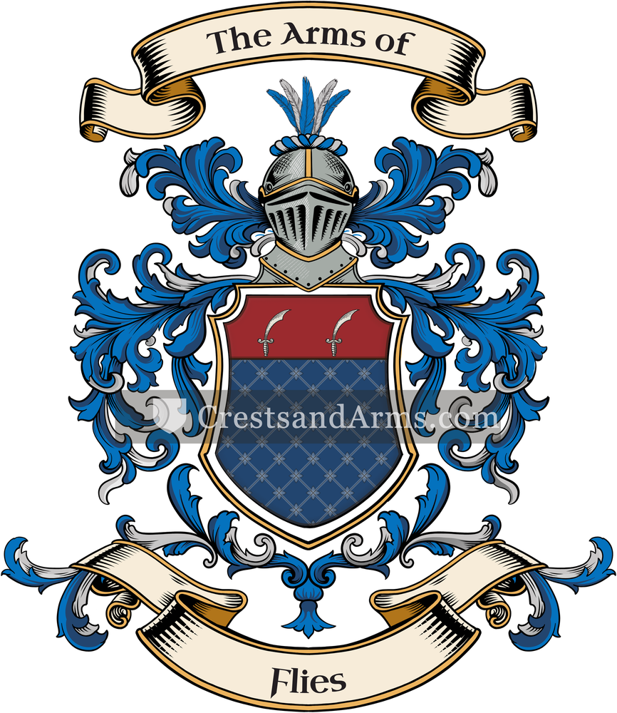 The Flies coat of arms, drawn from the recorded blazon