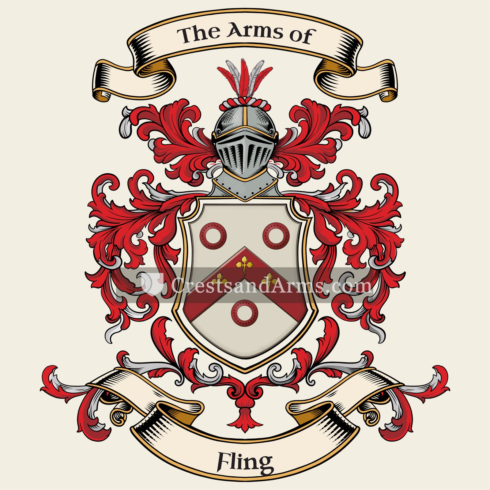 The Fling coat of arms, drawn from the recorded blazon