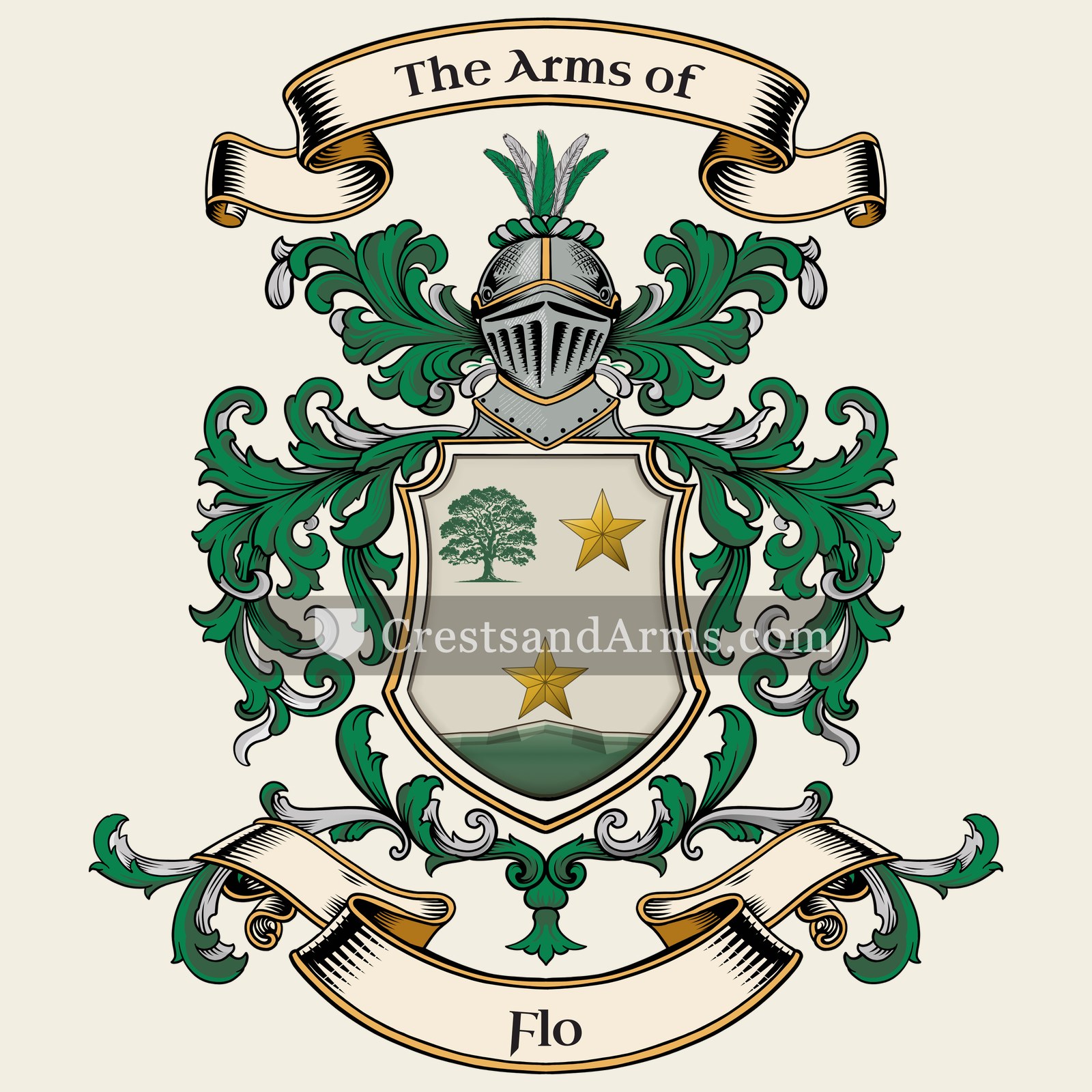 The Flo coat of arms, drawn from the recorded blazon