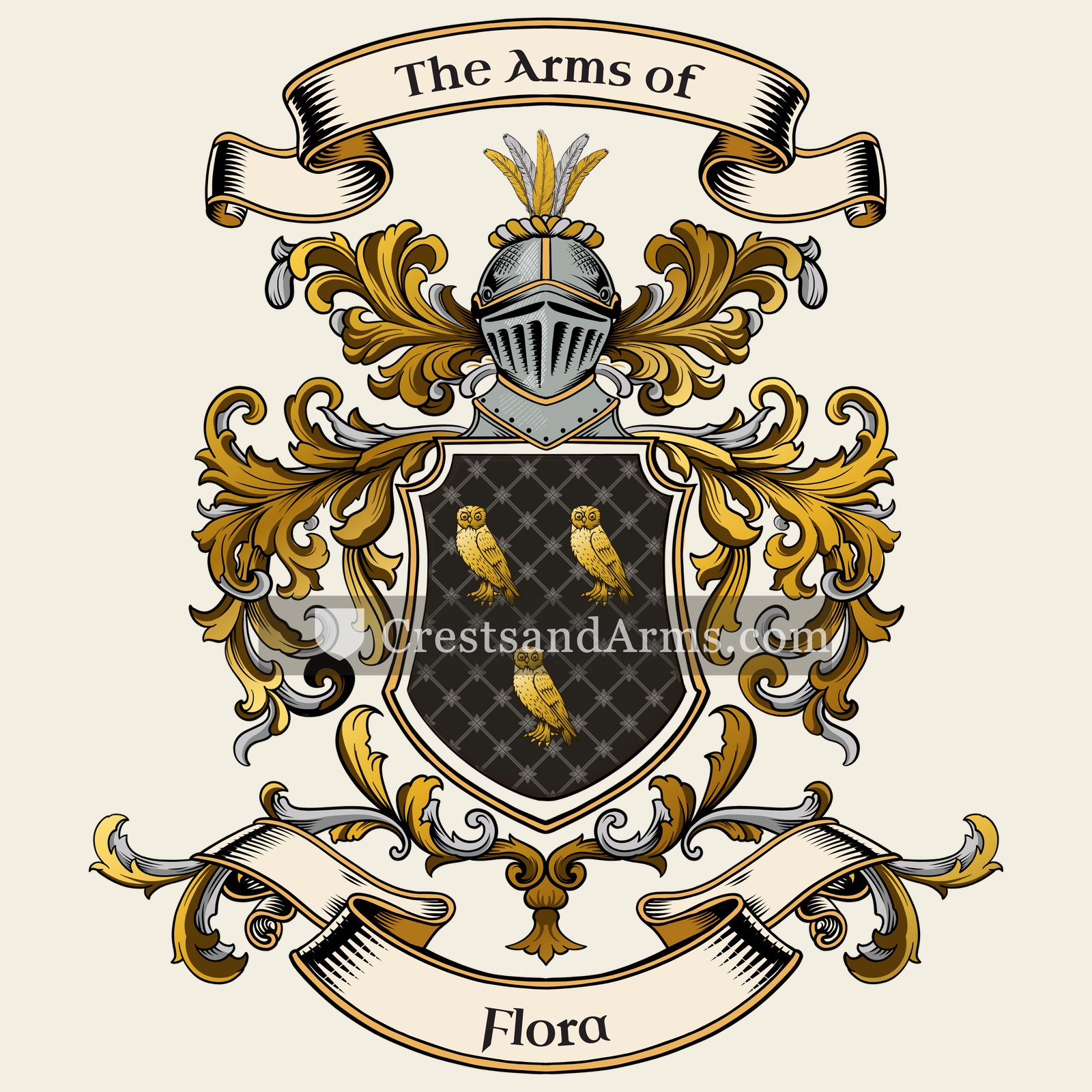 The Flora coat of arms, drawn from the recorded blazon