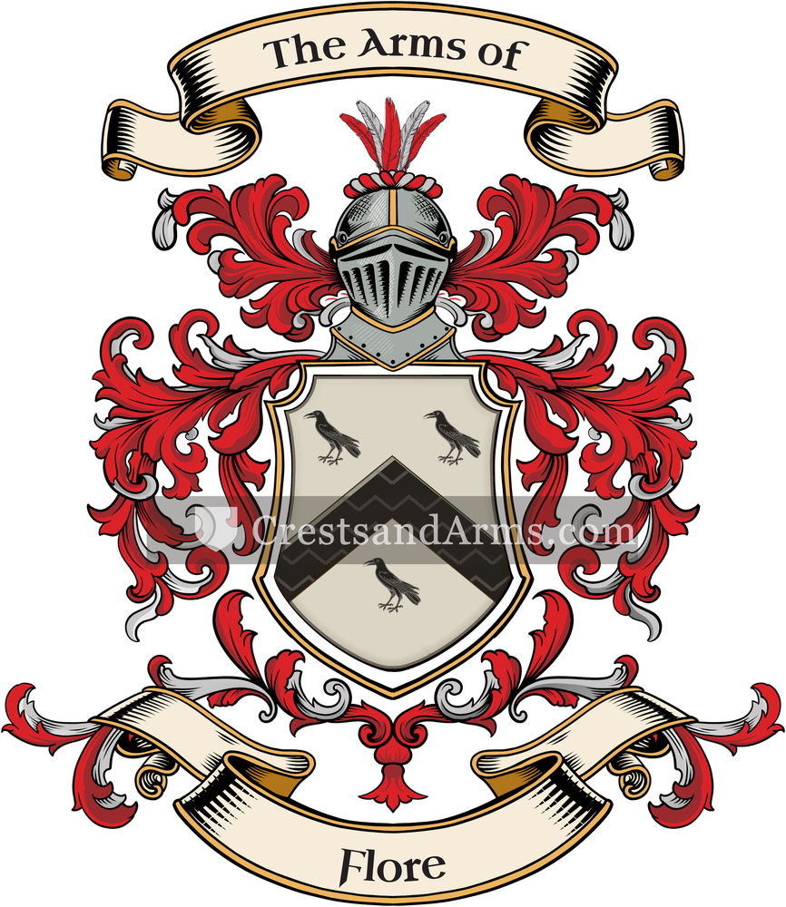 The Flore coat of arms, drawn from the recorded blazon