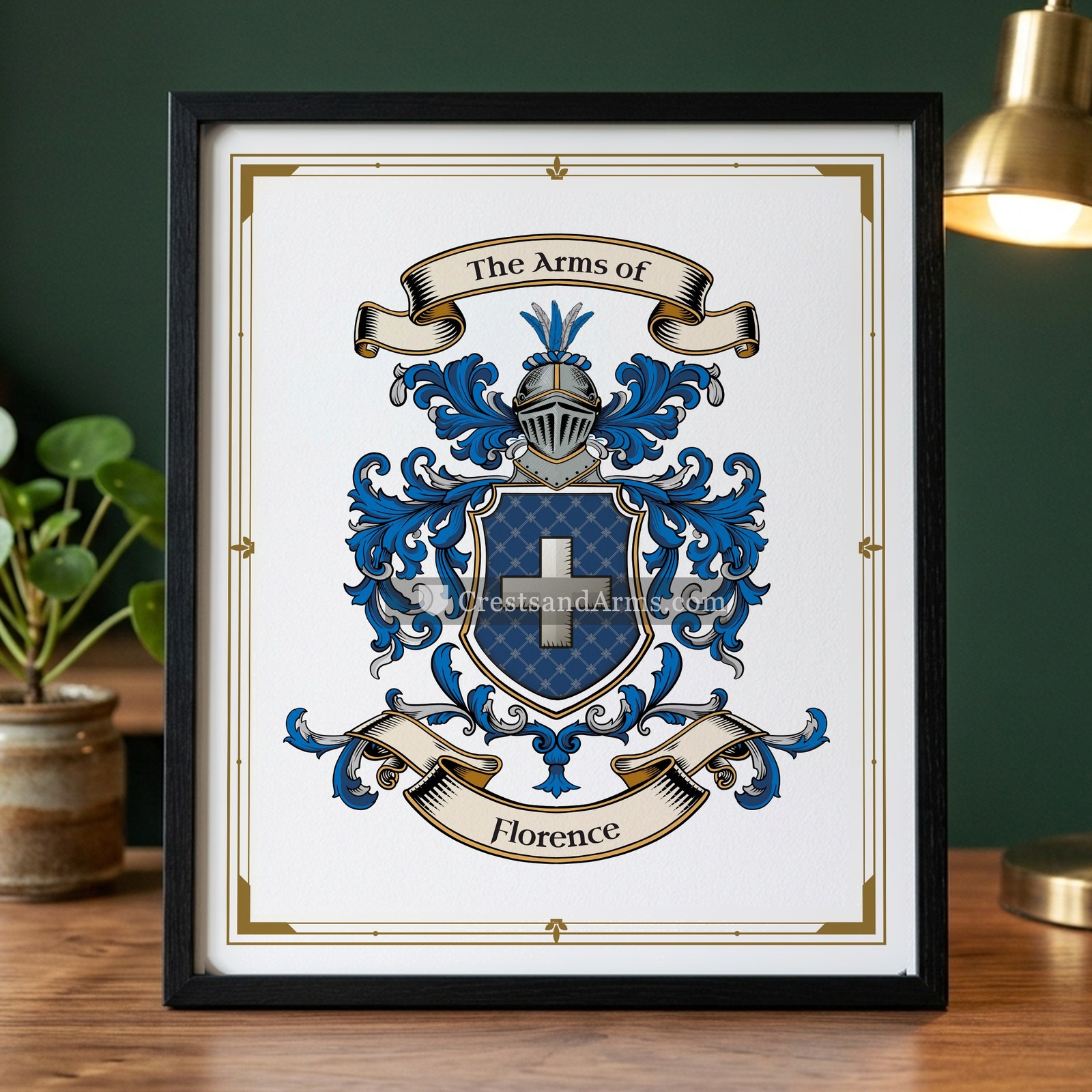 The Florence arms on the framed, black wood
