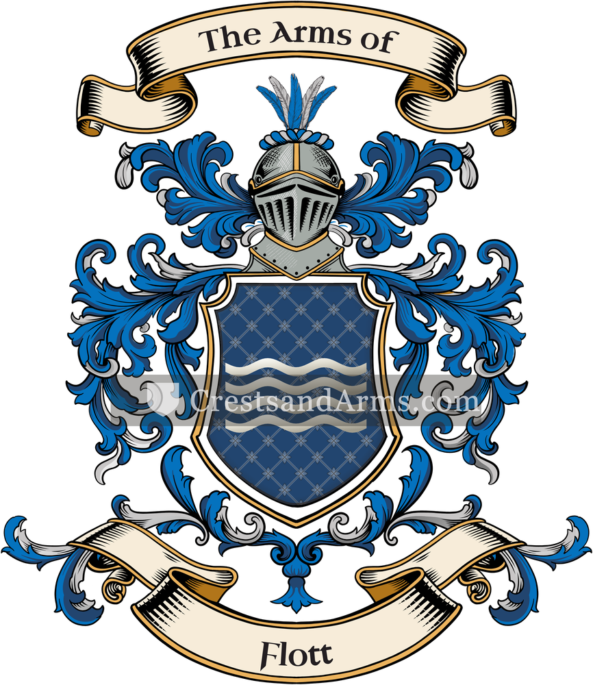 The Flott coat of arms, drawn from the recorded blazon