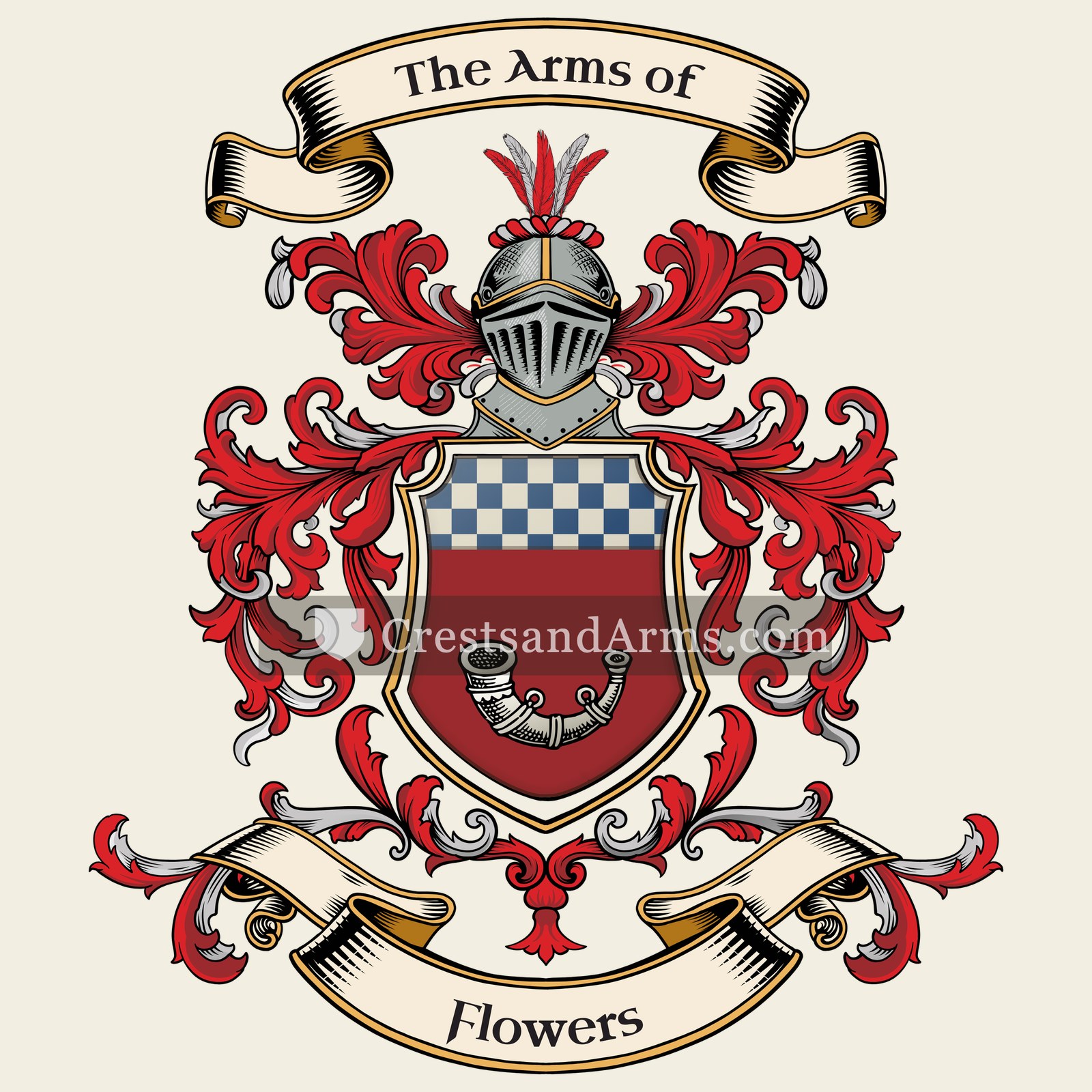 The Flowers coat of arms, drawn from the recorded blazon