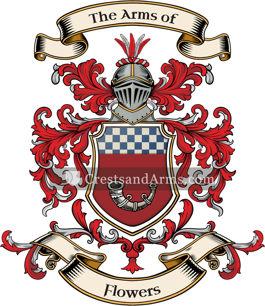 The Flowers coat of arms, drawn from the recorded blazon