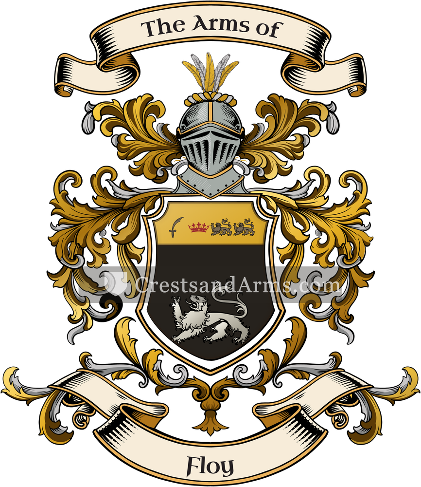The Floy coat of arms, drawn from the recorded blazon