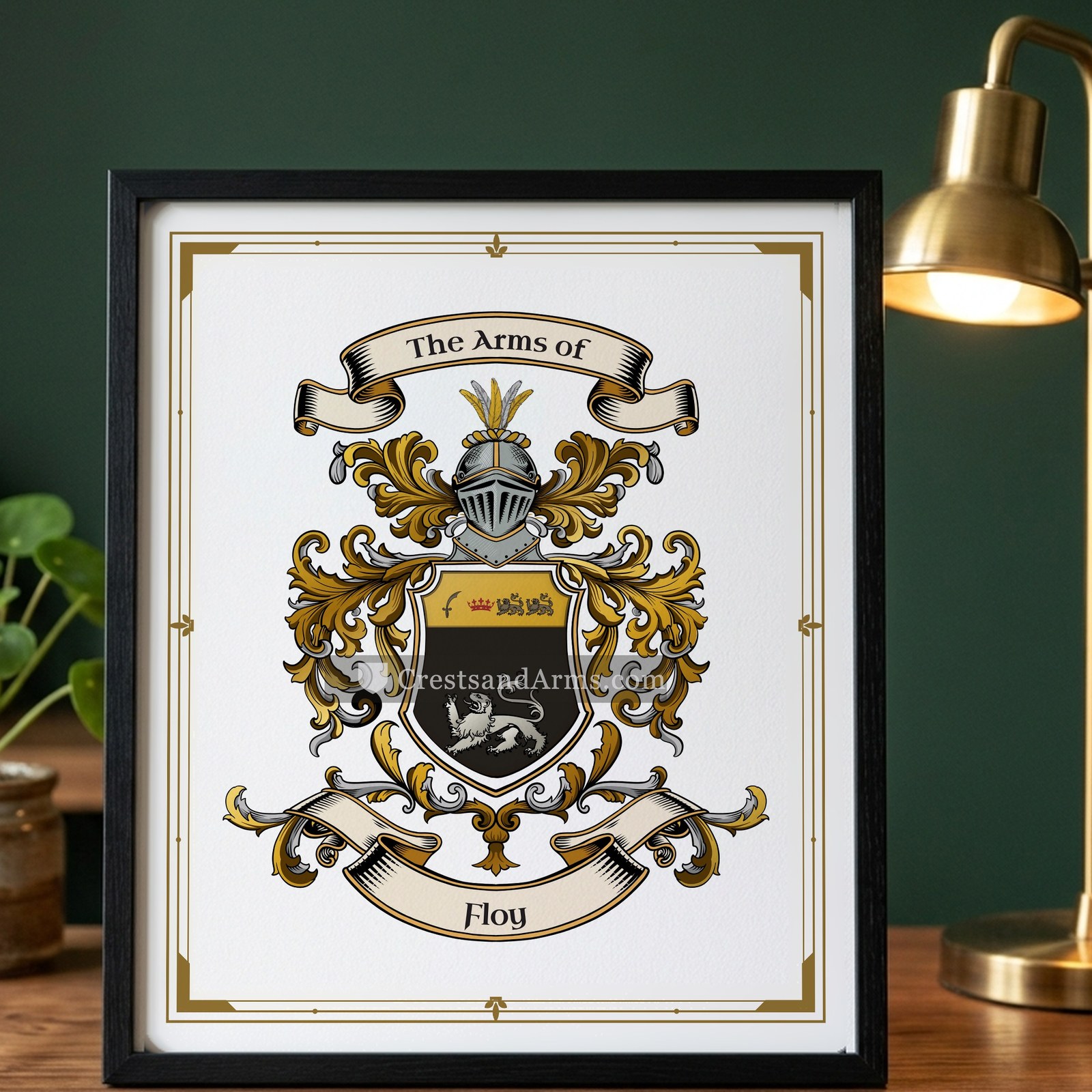 The Floy arms on the framed, black wood