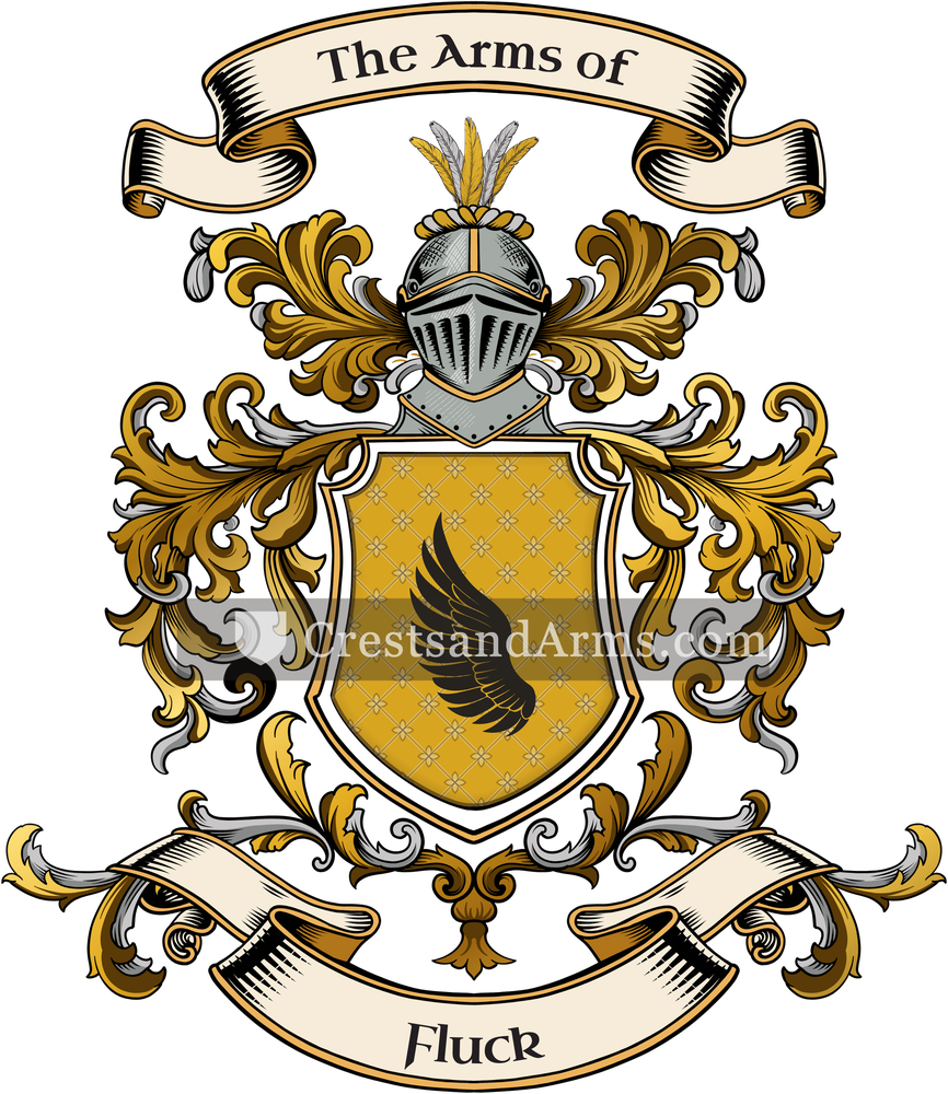 The Fluck coat of arms, drawn from the recorded blazon