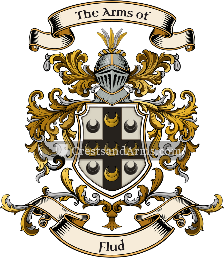 The Flud coat of arms, drawn from the recorded blazon