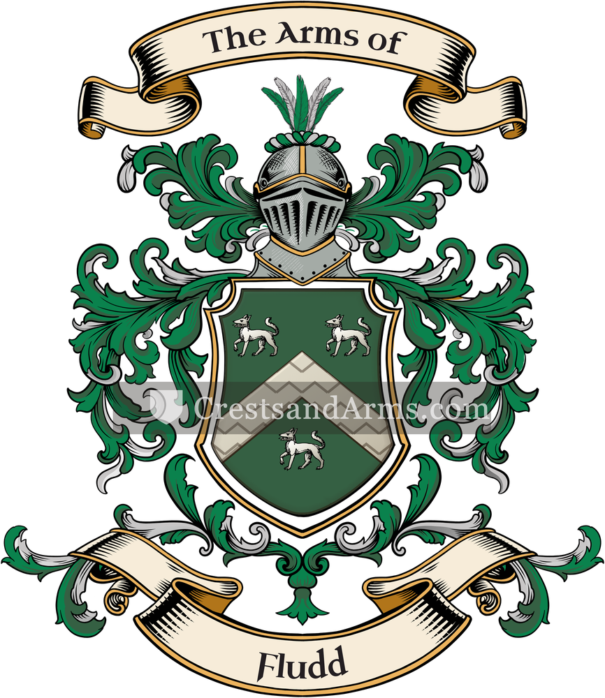 The Fludd coat of arms, drawn from the recorded blazon