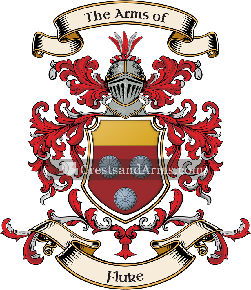 The Fluke coat of arms, drawn from the recorded blazon