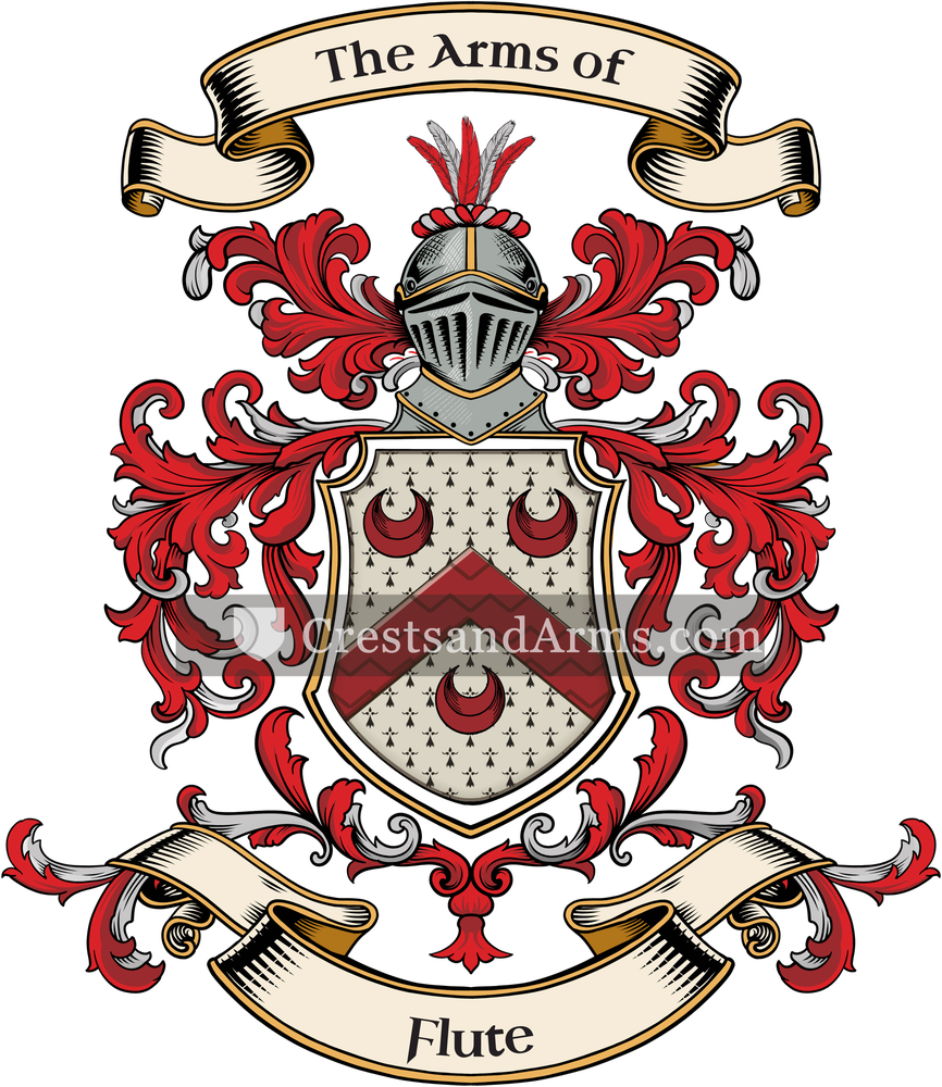 The Flute coat of arms, drawn from the recorded blazon