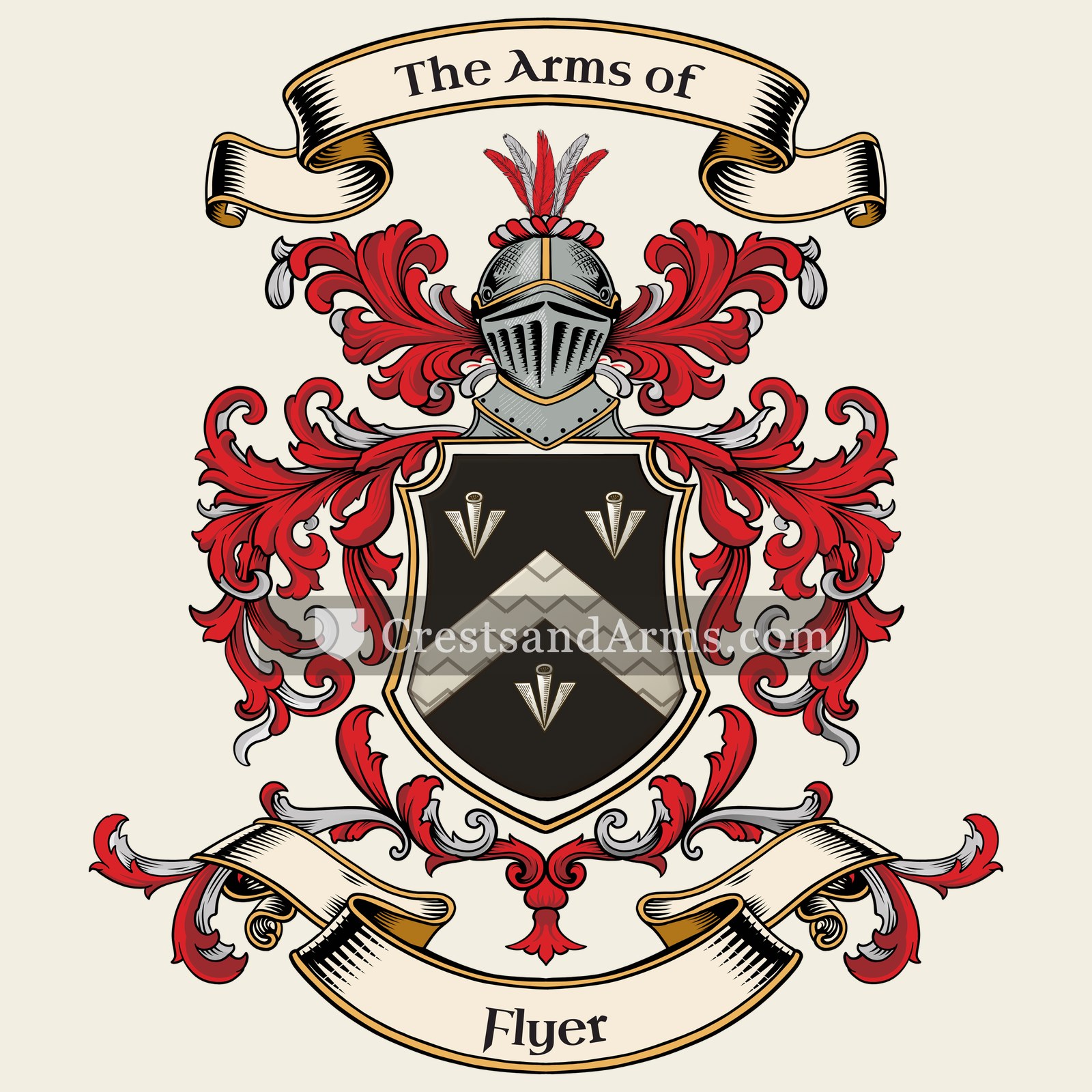 The Flyer coat of arms, drawn from the recorded blazon