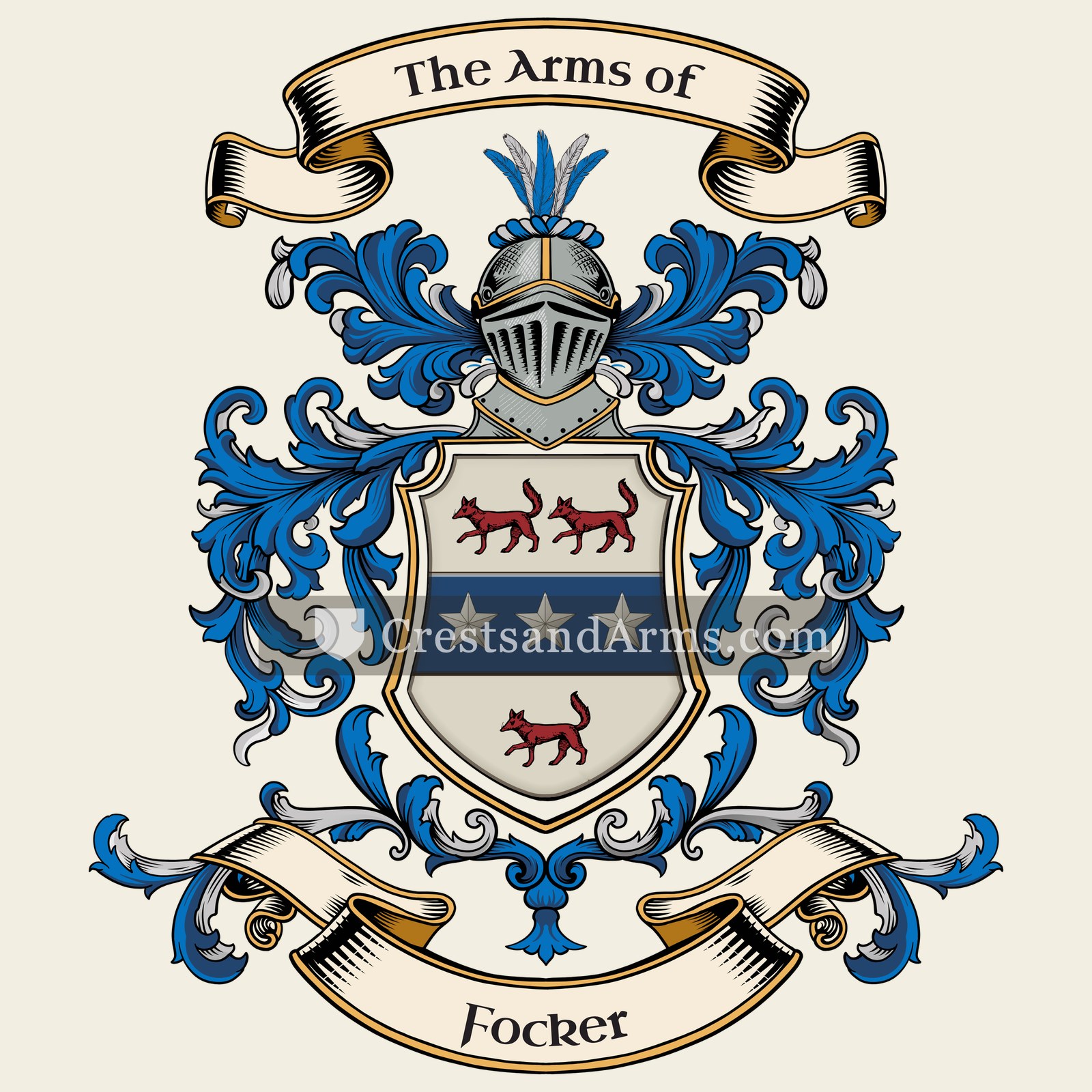 The Focker coat of arms, drawn from the recorded blazon
