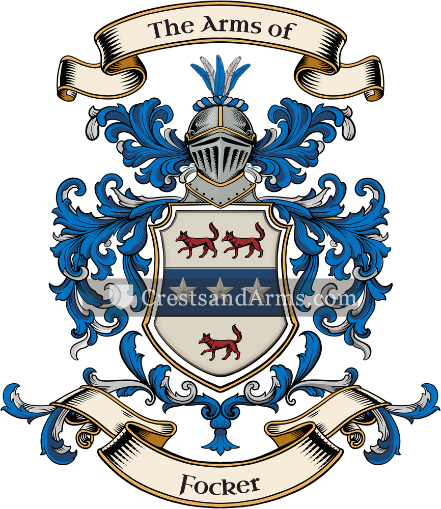 The Focker coat of arms, drawn from the recorded blazon