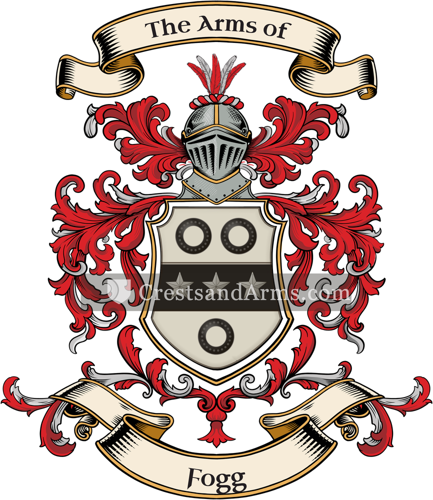 The Fogg coat of arms, drawn from the recorded blazon