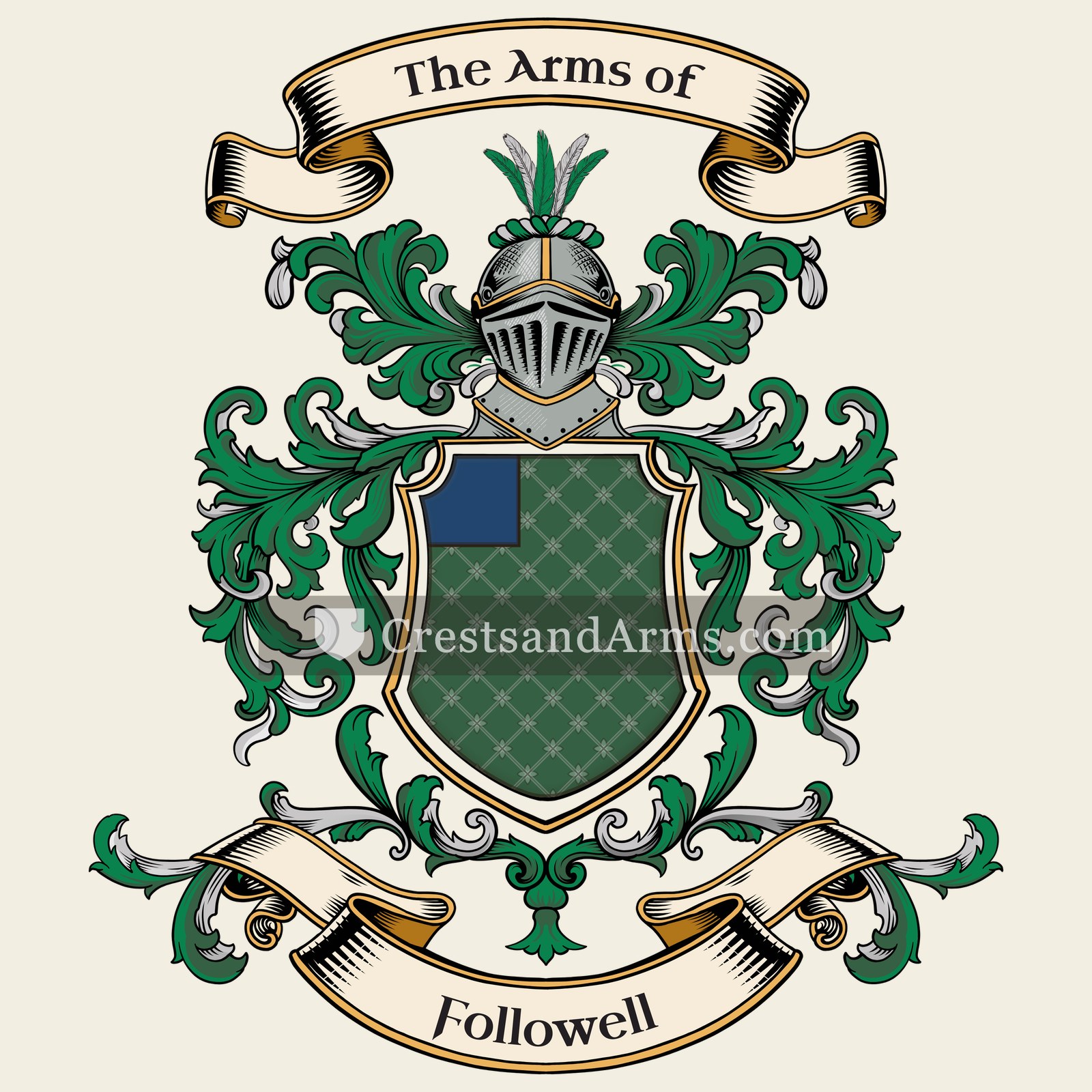 The Followell coat of arms, drawn from the recorded blazon