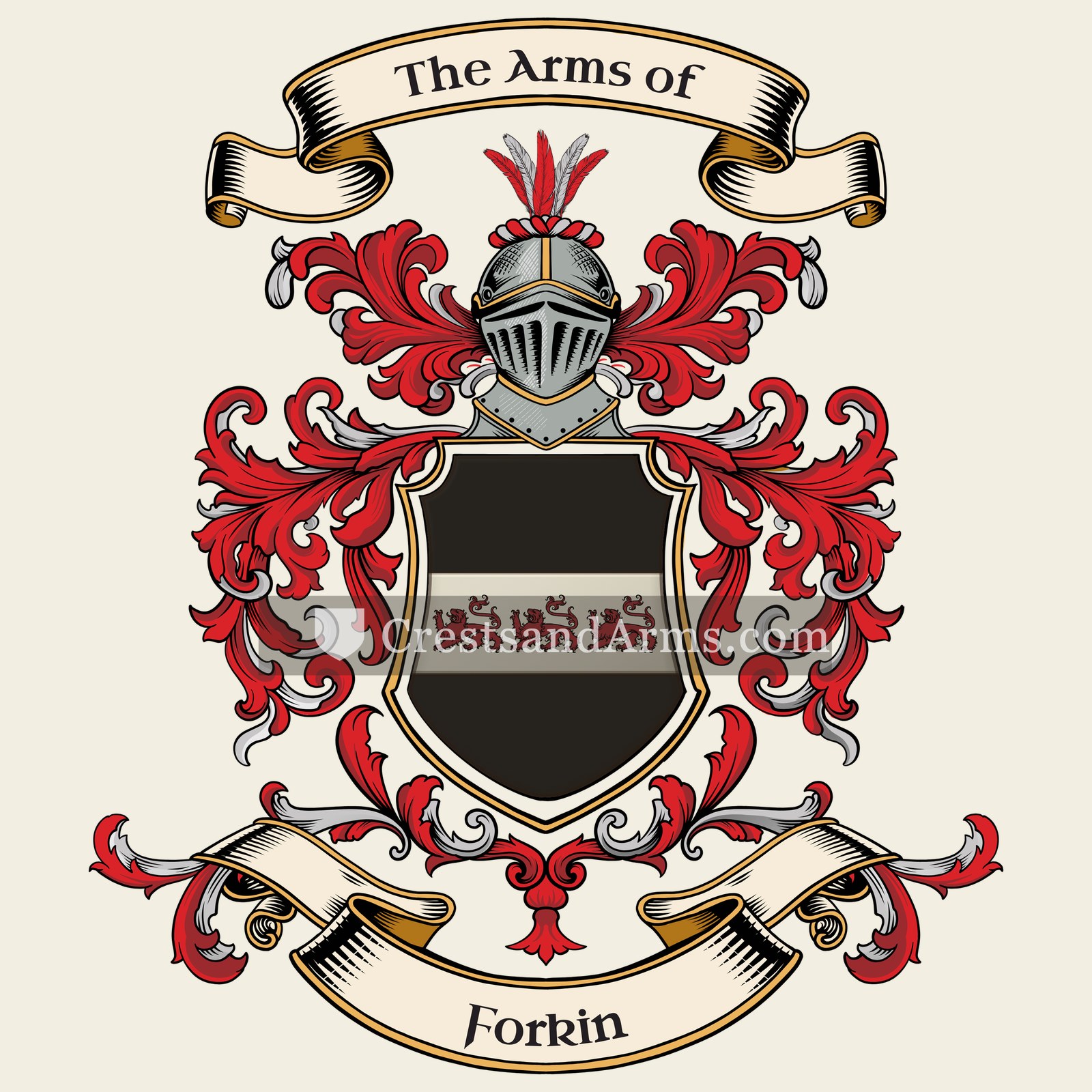 The Forkin coat of arms, drawn from the recorded blazon