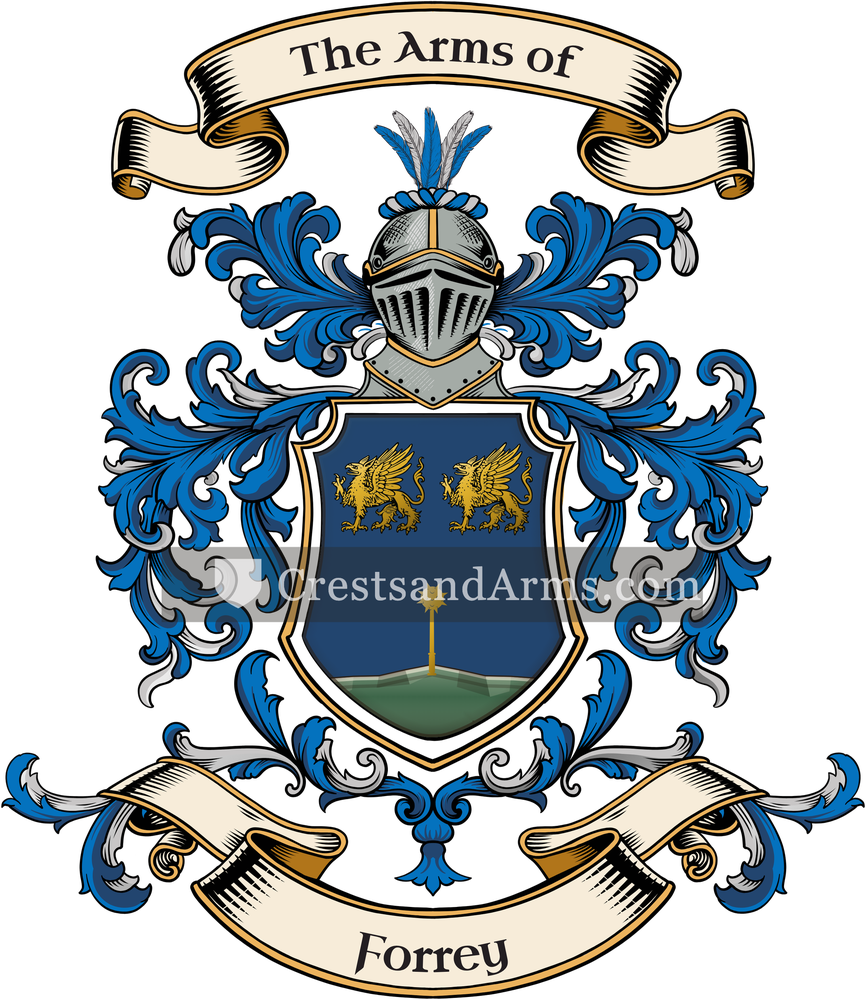 The Forrey coat of arms, drawn from the recorded blazon