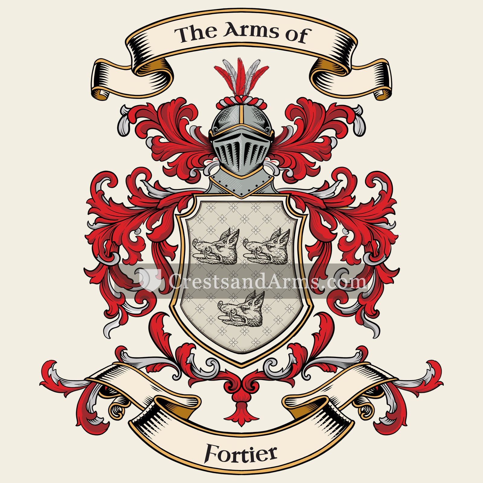 The Fortier coat of arms, drawn from the recorded blazon