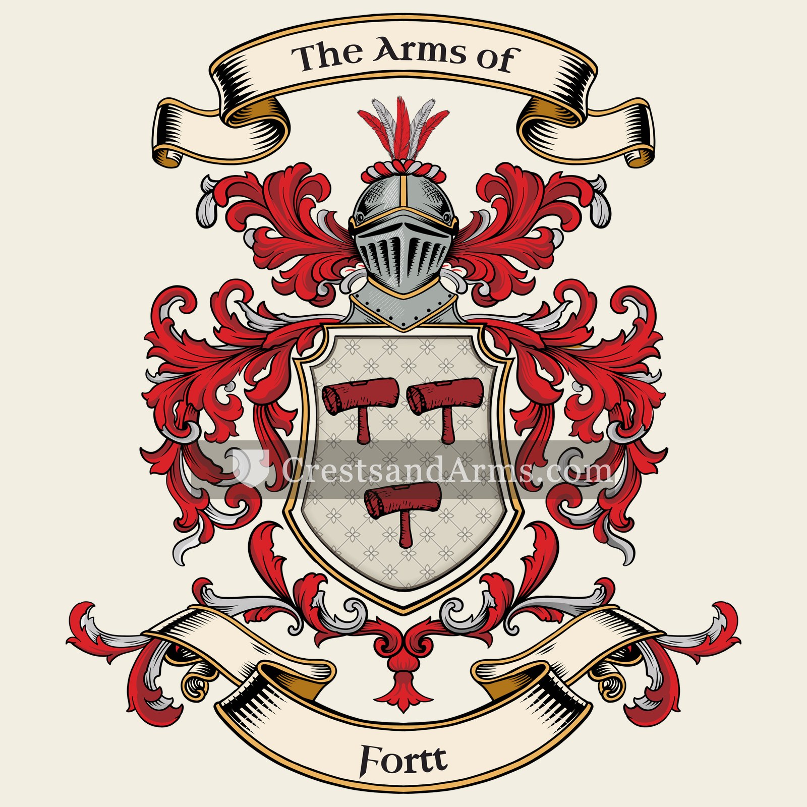 The Fortt coat of arms, drawn from the recorded blazon