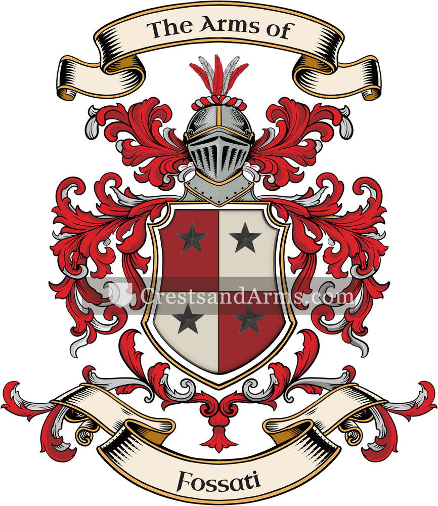 The Fossati coat of arms, drawn from the recorded blazon