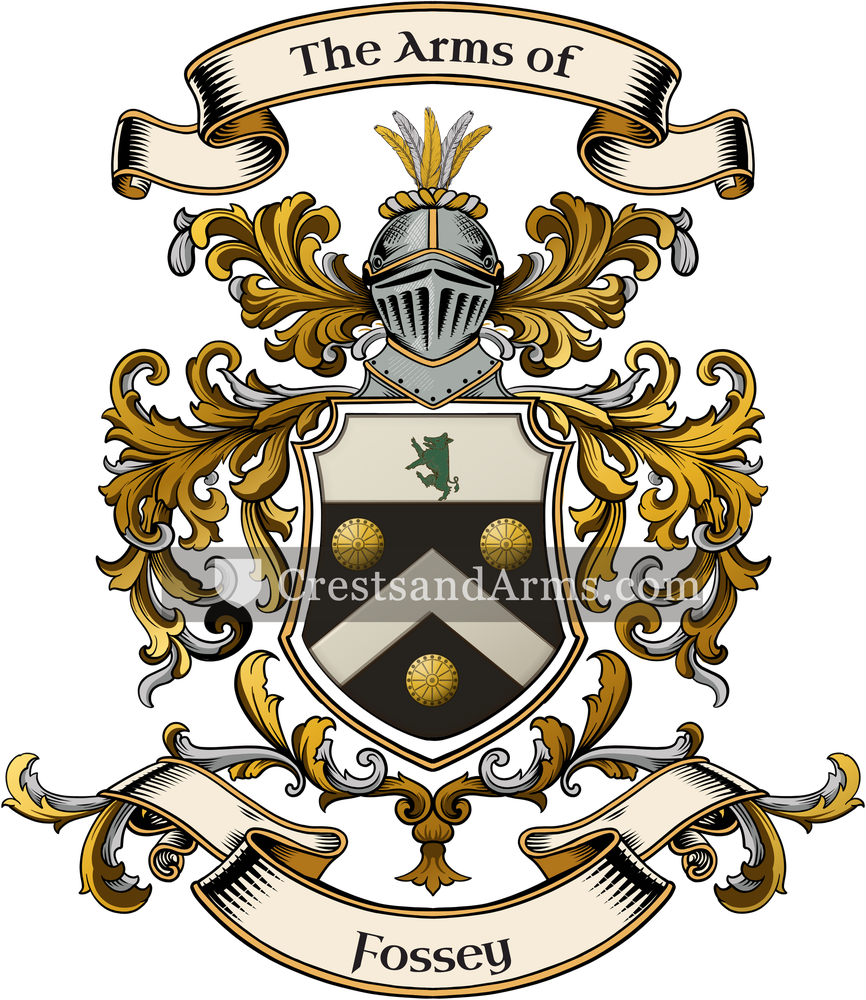 The Fossey coat of arms, drawn from the recorded blazon