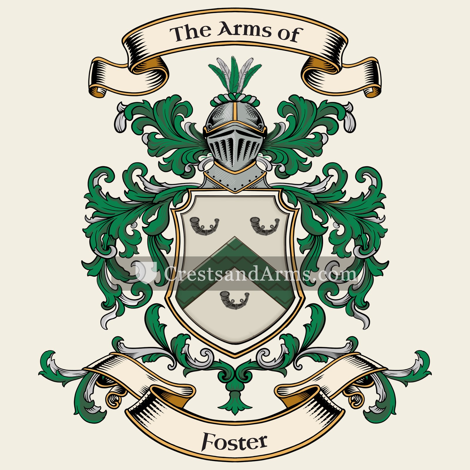 The Foster coat of arms, drawn from the recorded blazon