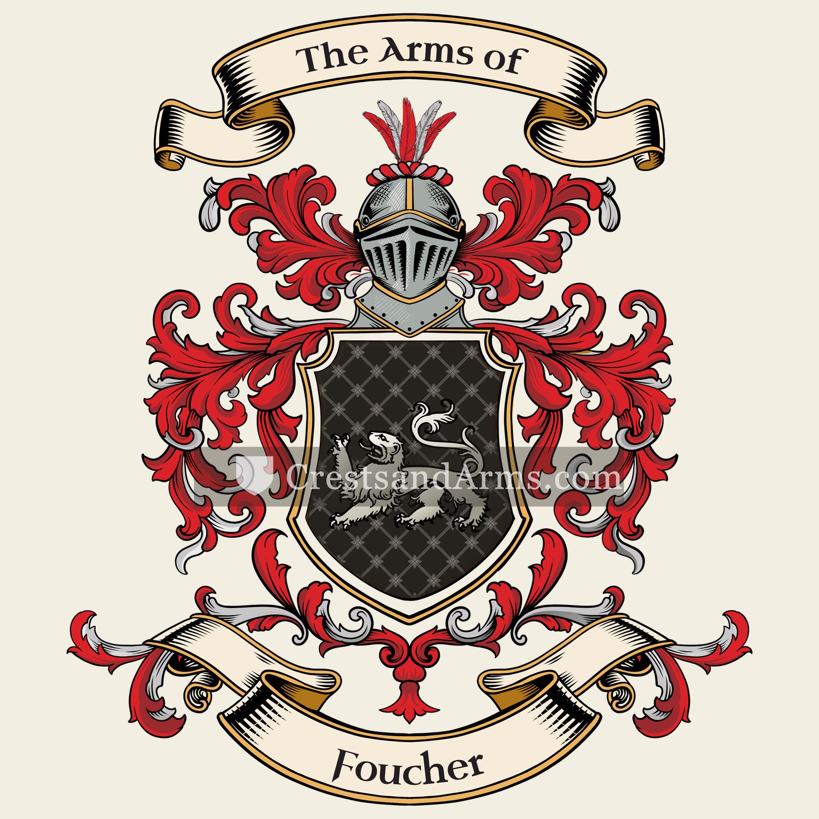 The Foucher coat of arms, drawn from the recorded blazon