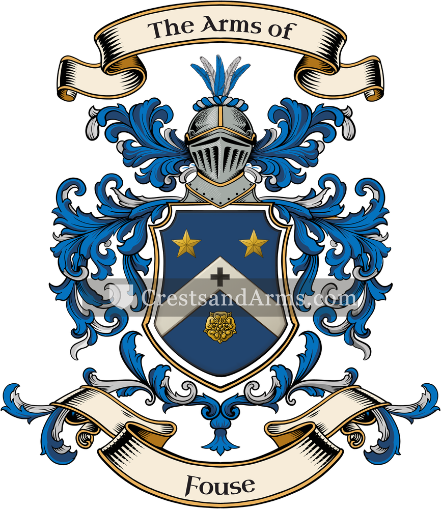 The Fouse coat of arms, drawn from the recorded blazon