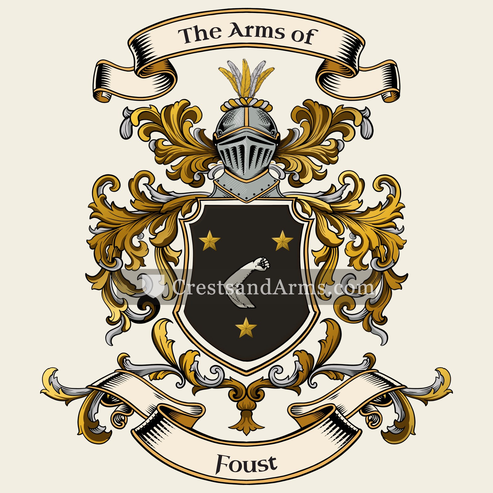 The Foust coat of arms, drawn from the recorded blazon