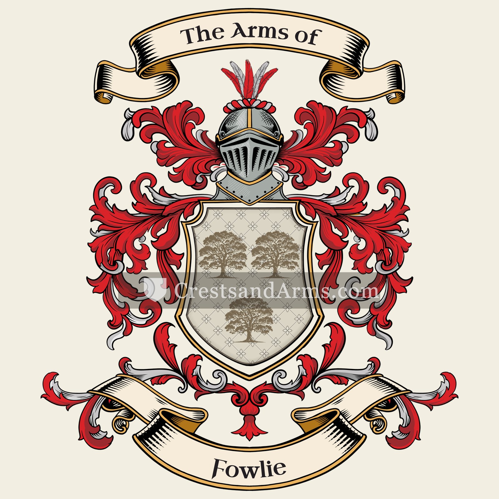 The Fowlie coat of arms, drawn from the recorded blazon