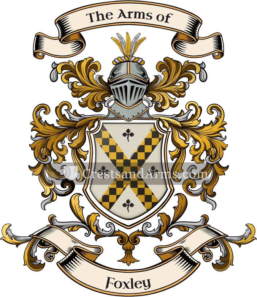 The Foxley coat of arms, drawn from the recorded blazon