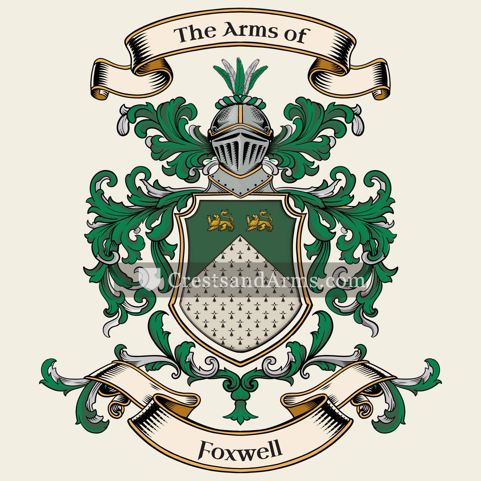 The Foxwell coat of arms, drawn from the recorded blazon