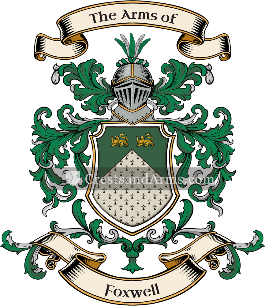 The Foxwell coat of arms, drawn from the recorded blazon