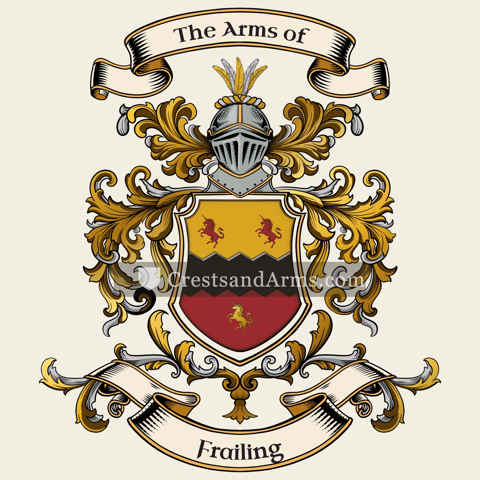 The Frailing coat of arms, drawn from the recorded blazon