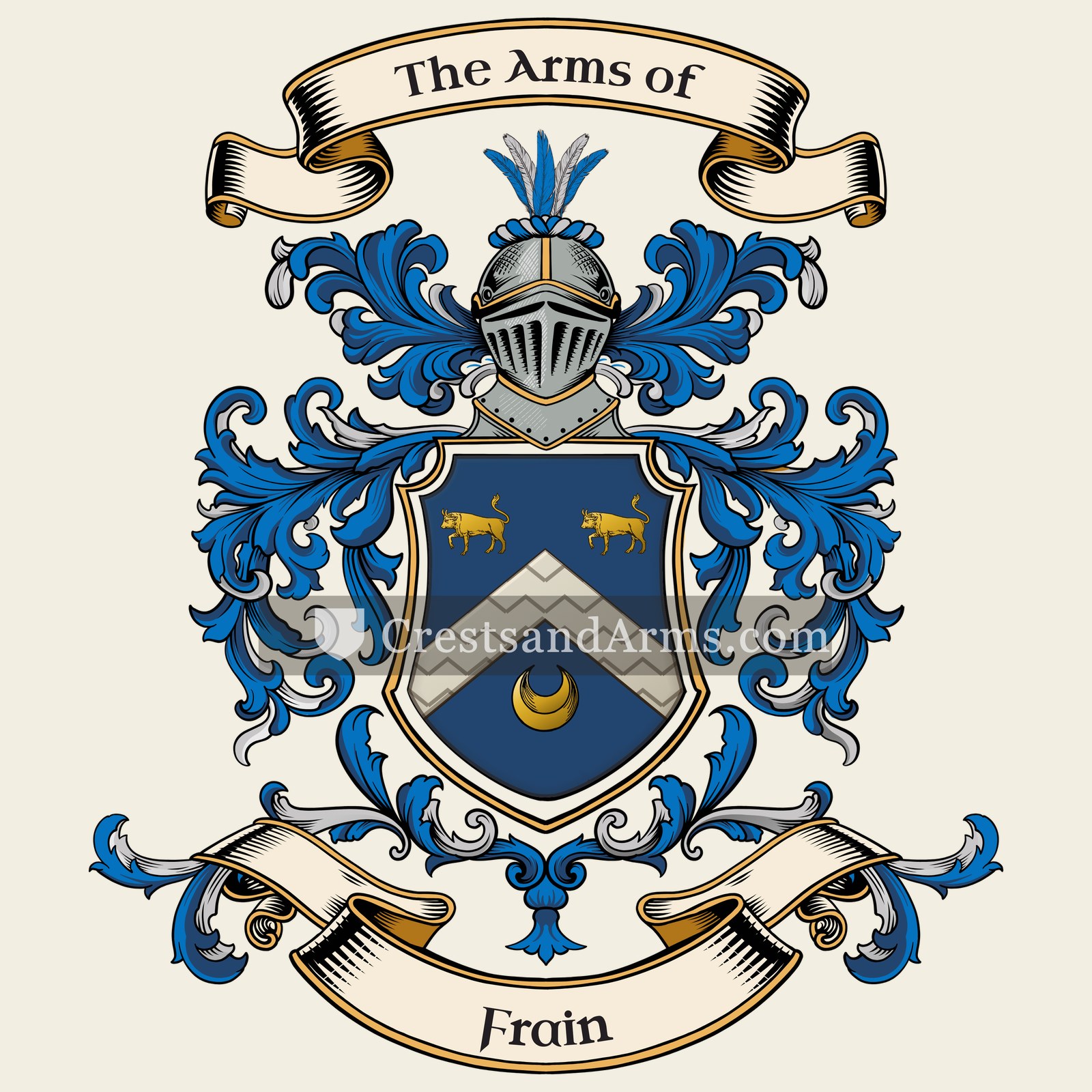 The Frain coat of arms, drawn from the recorded blazon