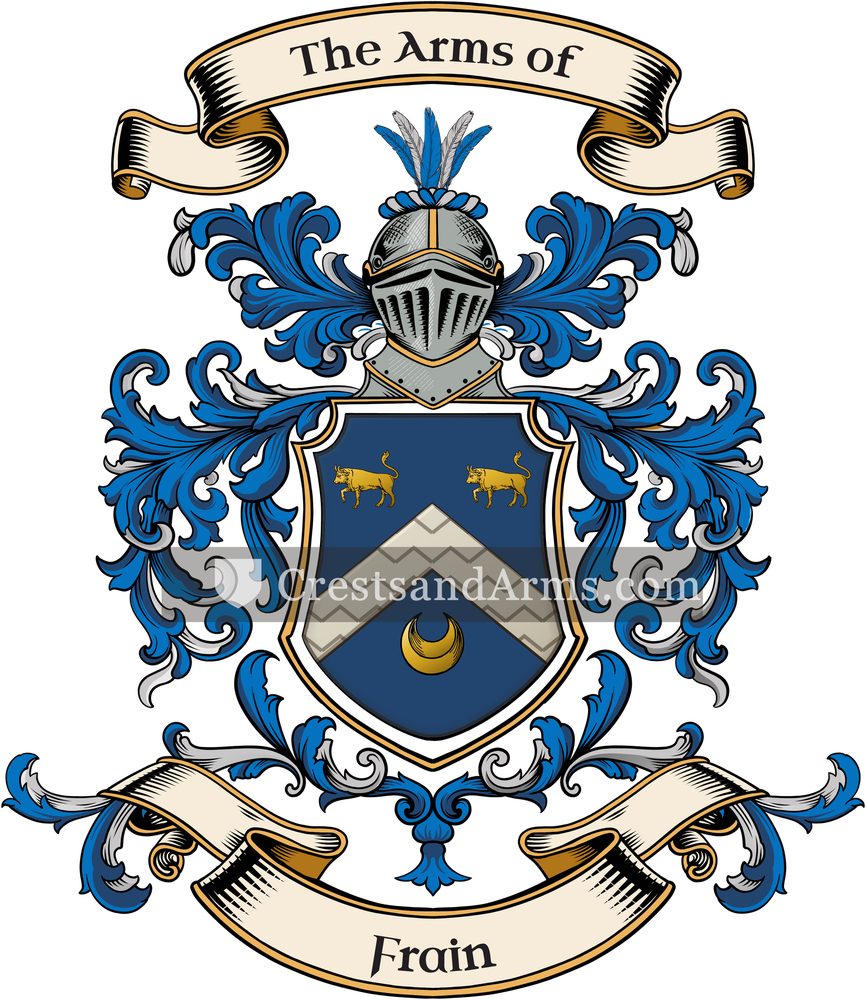 The Frain coat of arms, drawn from the recorded blazon