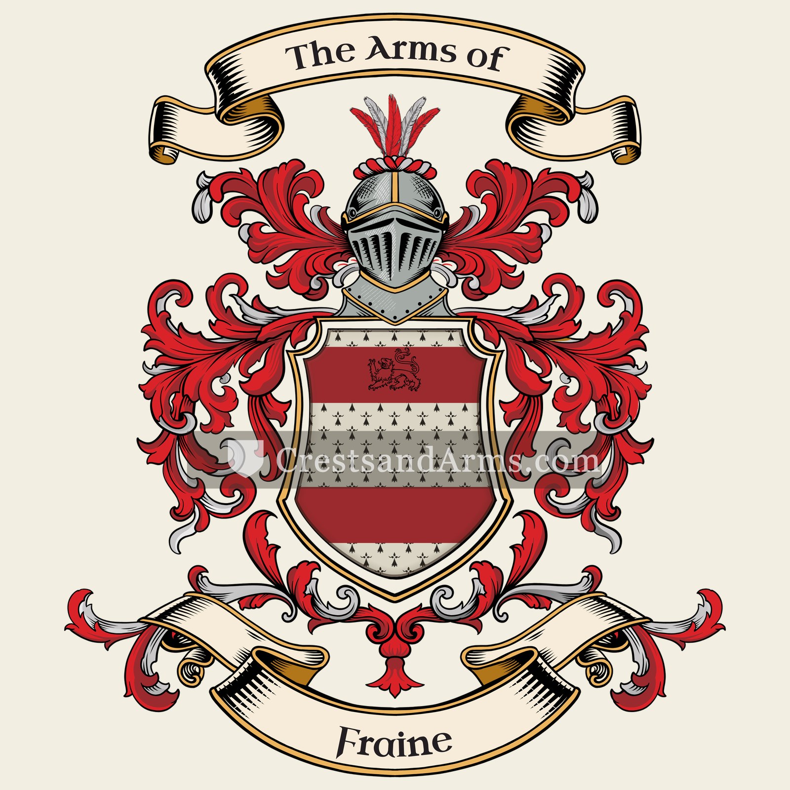 The Fraine coat of arms, drawn from the recorded blazon